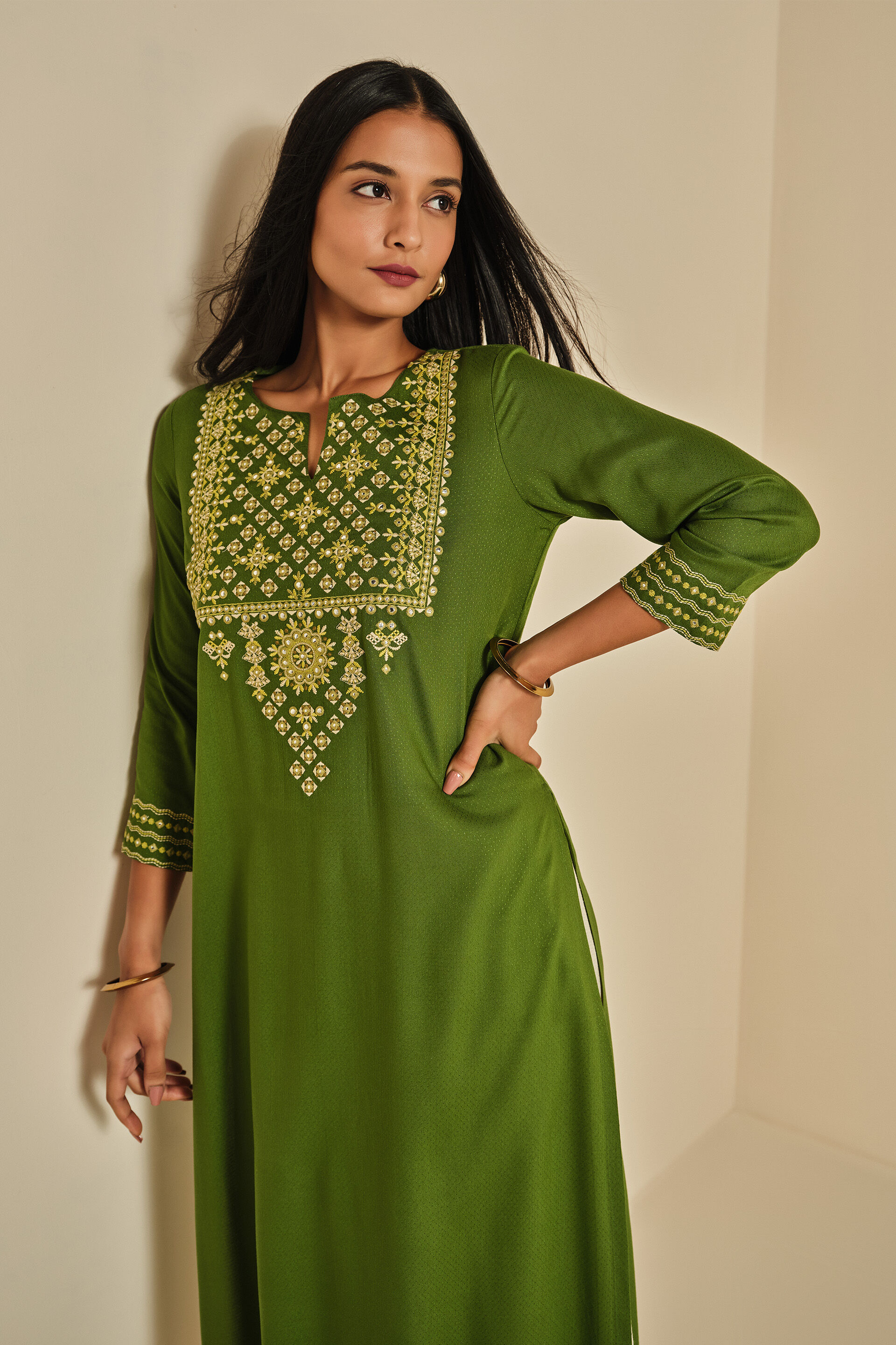 Mashooq Green Kurta, Green, image 2